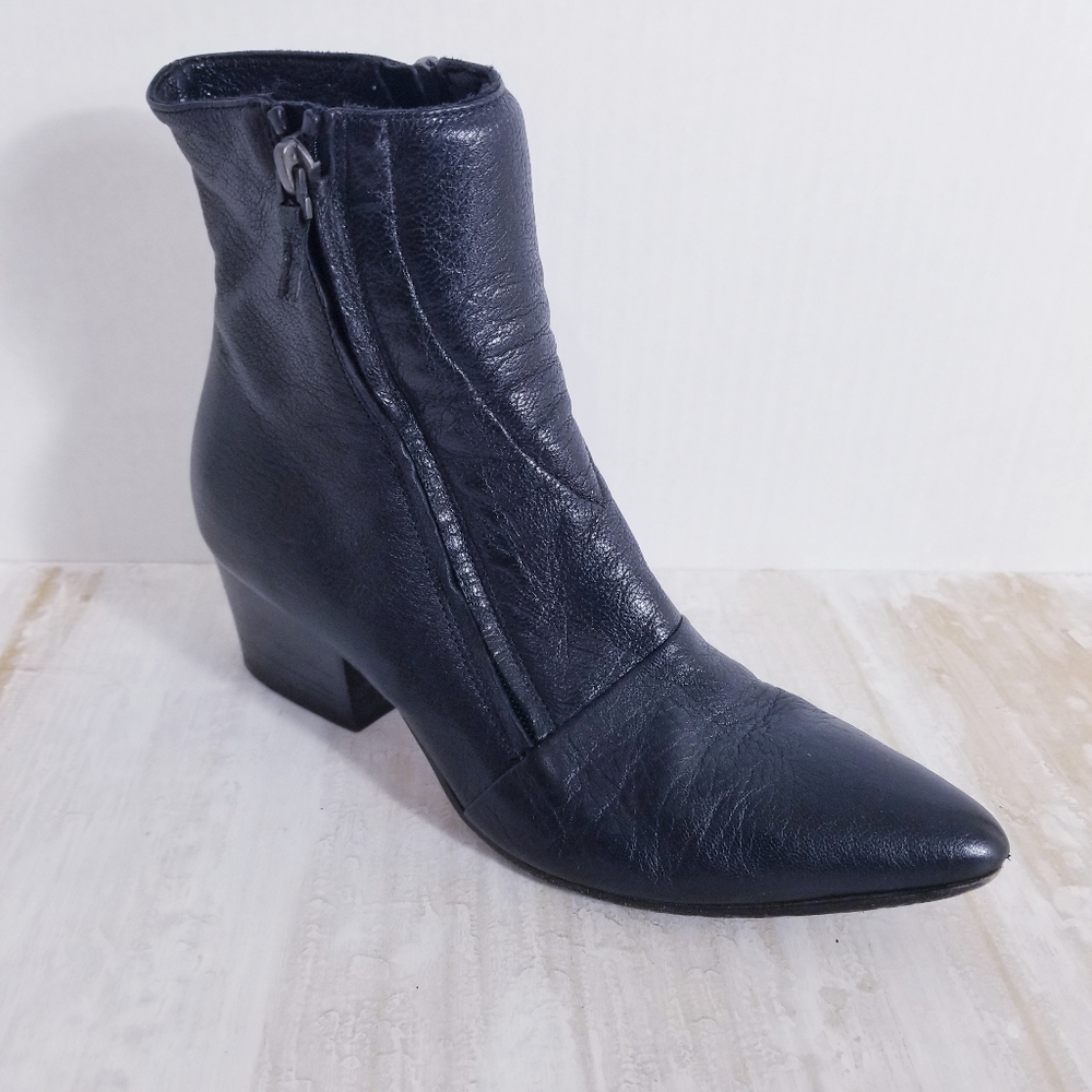 Women's Black Leather Ankle Booties - Classic Side-Zip